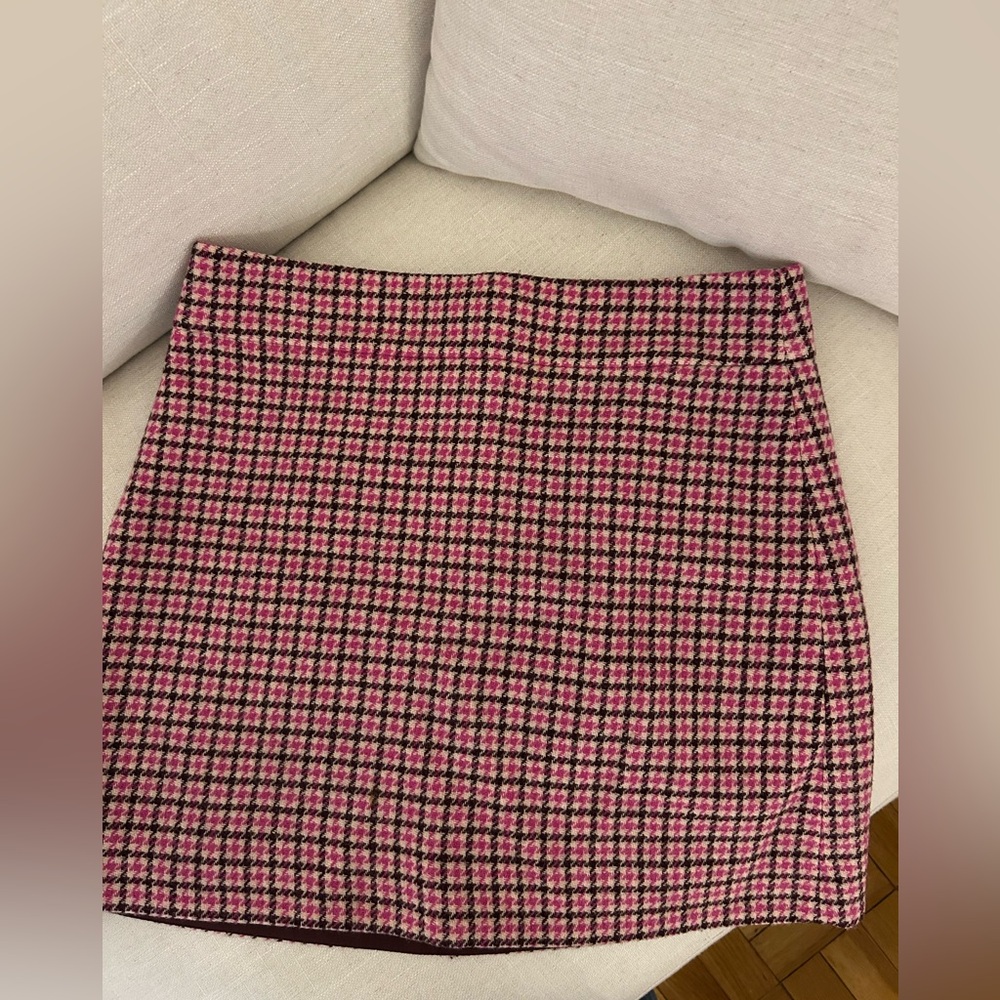 J. Crew Wool Blend Pink Houndstooth Mini Skirt